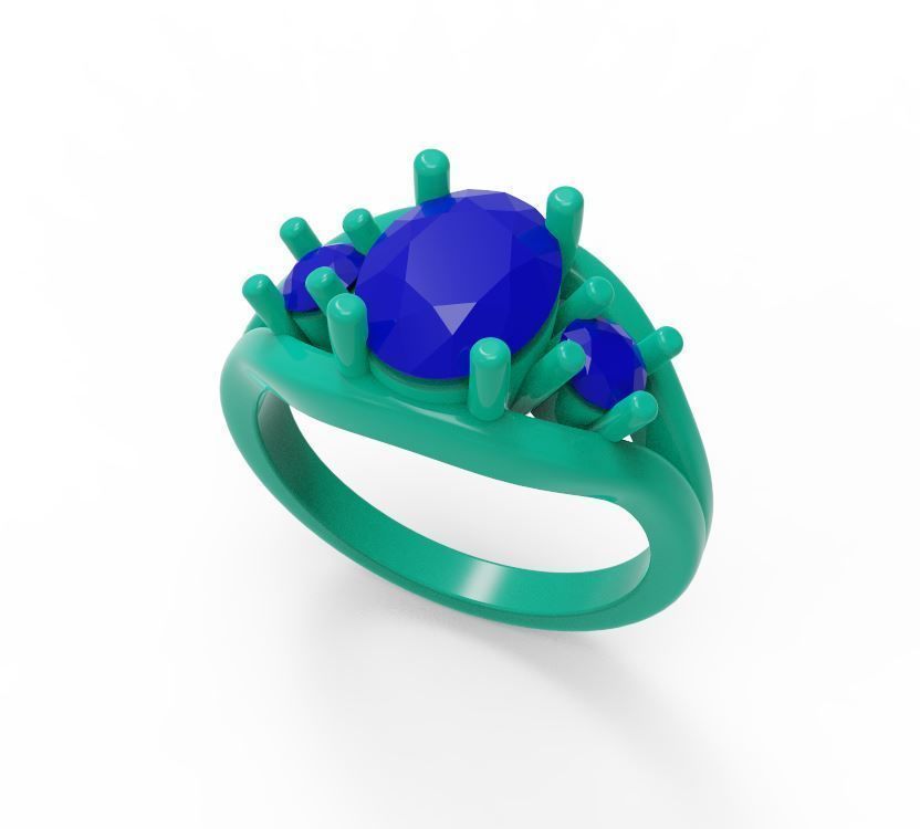 Three Stone Engagement Ring 3D print model_1