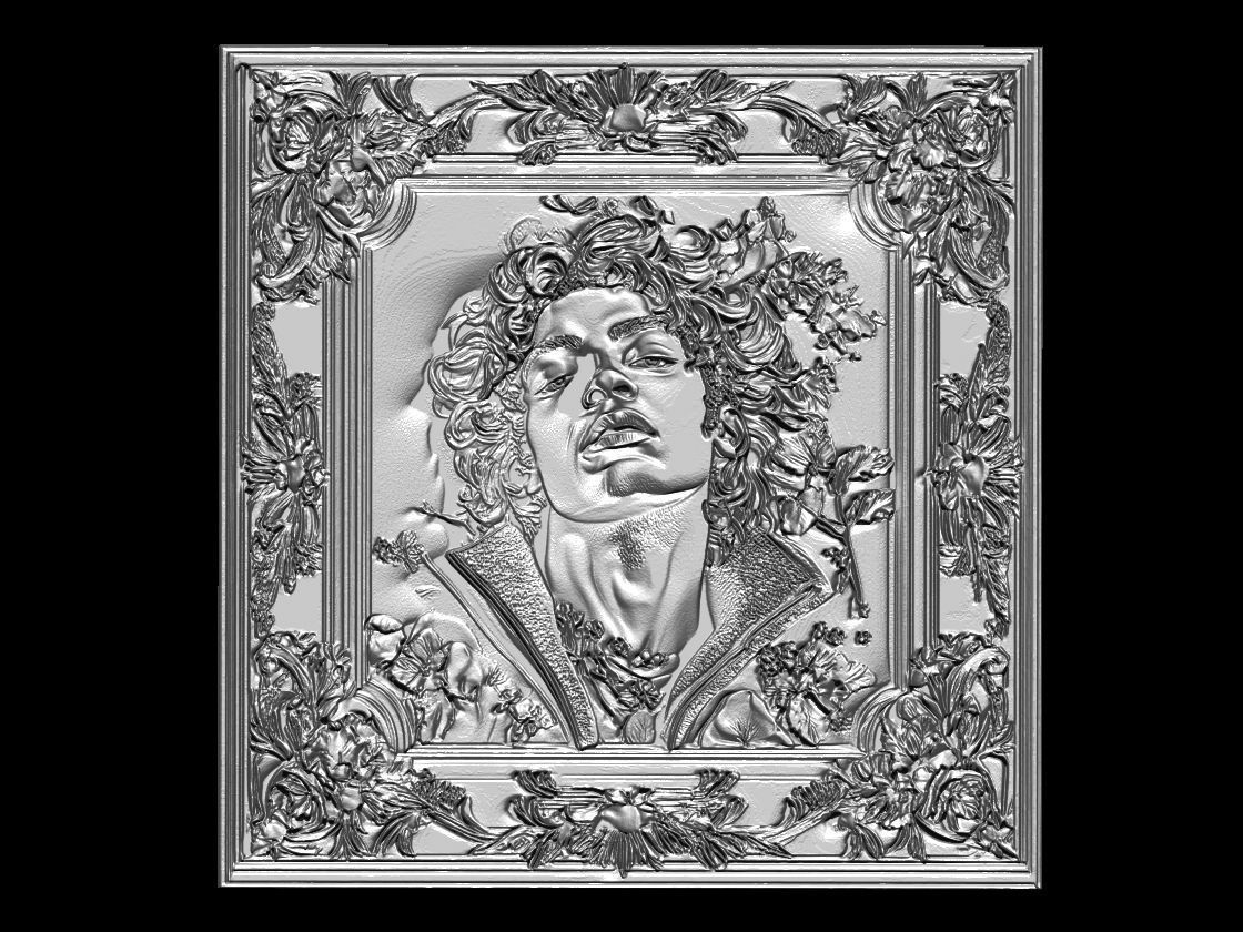 Michael Jackson Floral Relief Portrait 3D print model_1