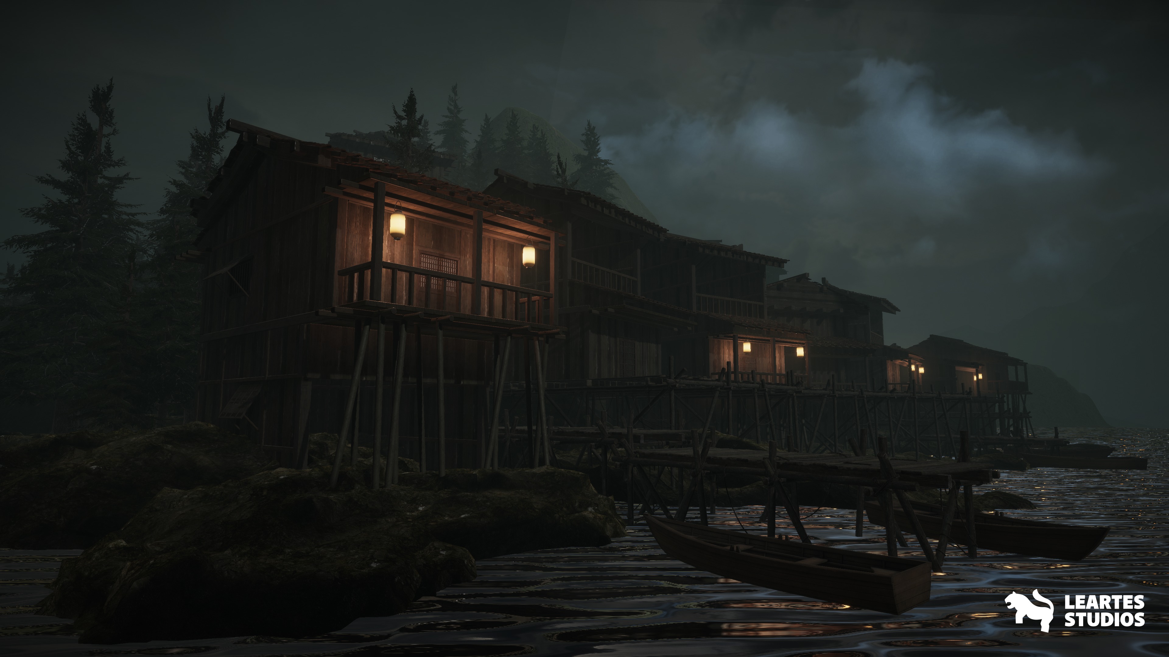 Asian Fishing Village Environment Low-poly 3D model_6