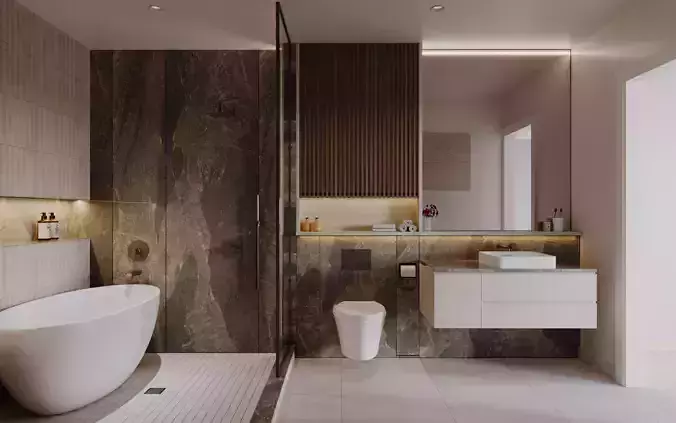 Modern Bathroom 3D Model Minimalist and Luxurious Design 3D model