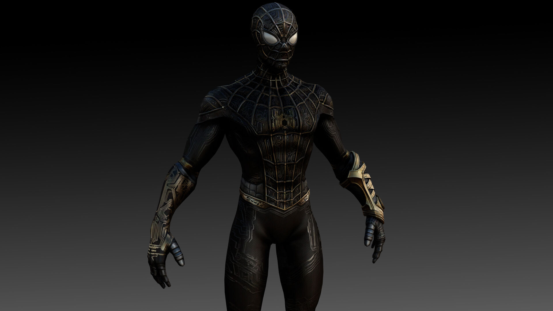 Spider Man  Black and Gold Suit Advanced 3D Model Game Ready Low-poly 3D model_13