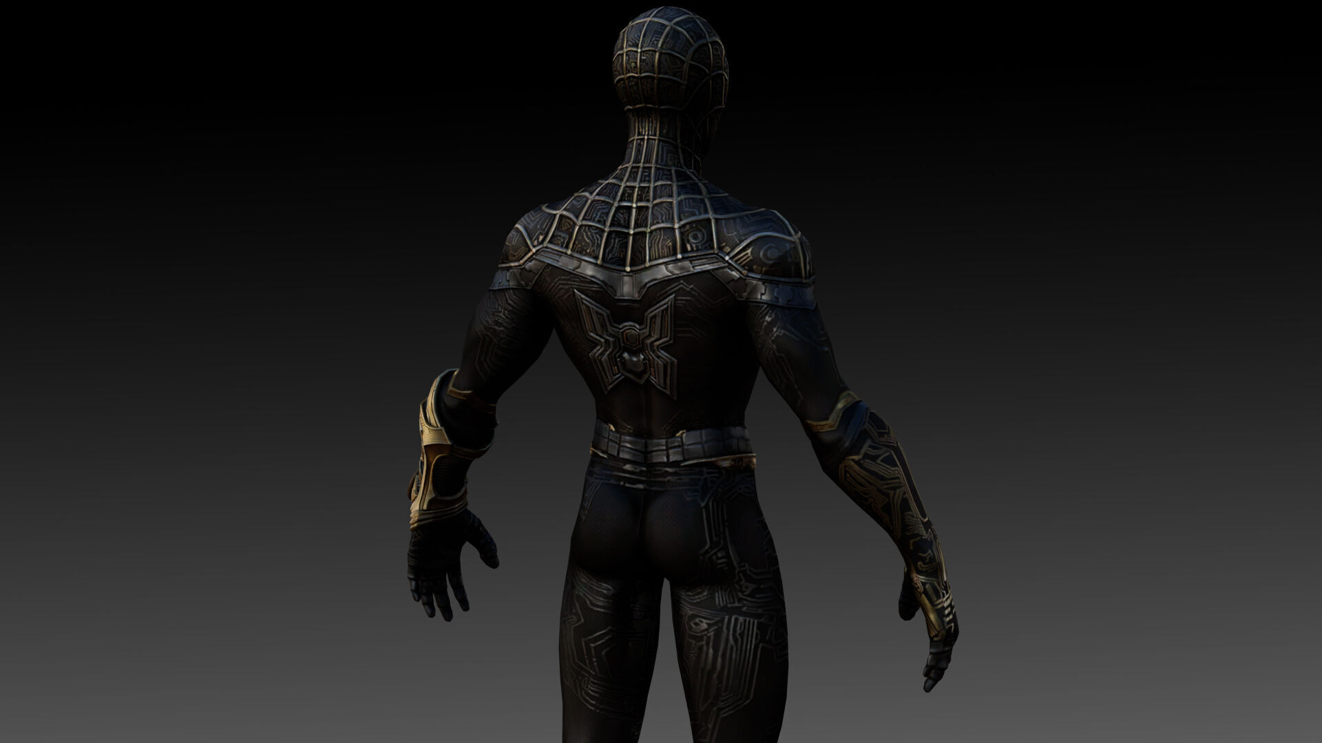 Spider Man  Black and Gold Suit Advanced 3D Model Game Ready Low-poly 3D model_5