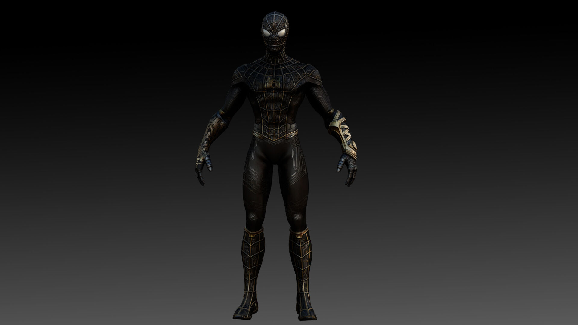 Spider Man  Black and Gold Suit Advanced 3D Model Game Ready Low-poly 3D model_4