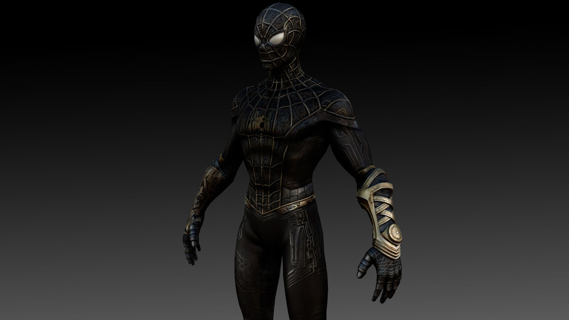 Spider Man  Black and Gold Suit Advanced 3D Model Game Ready Low-poly 3D model_7