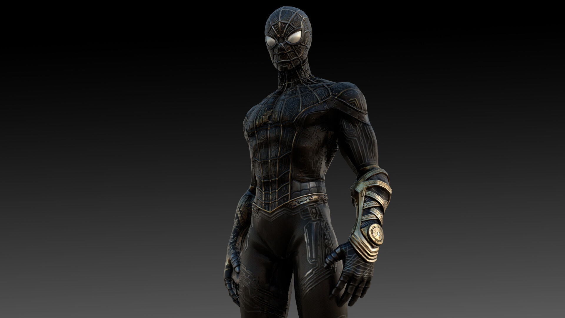 Spider Man  Black and Gold Suit Advanced 3D Model Game Ready Low-poly 3D model_12