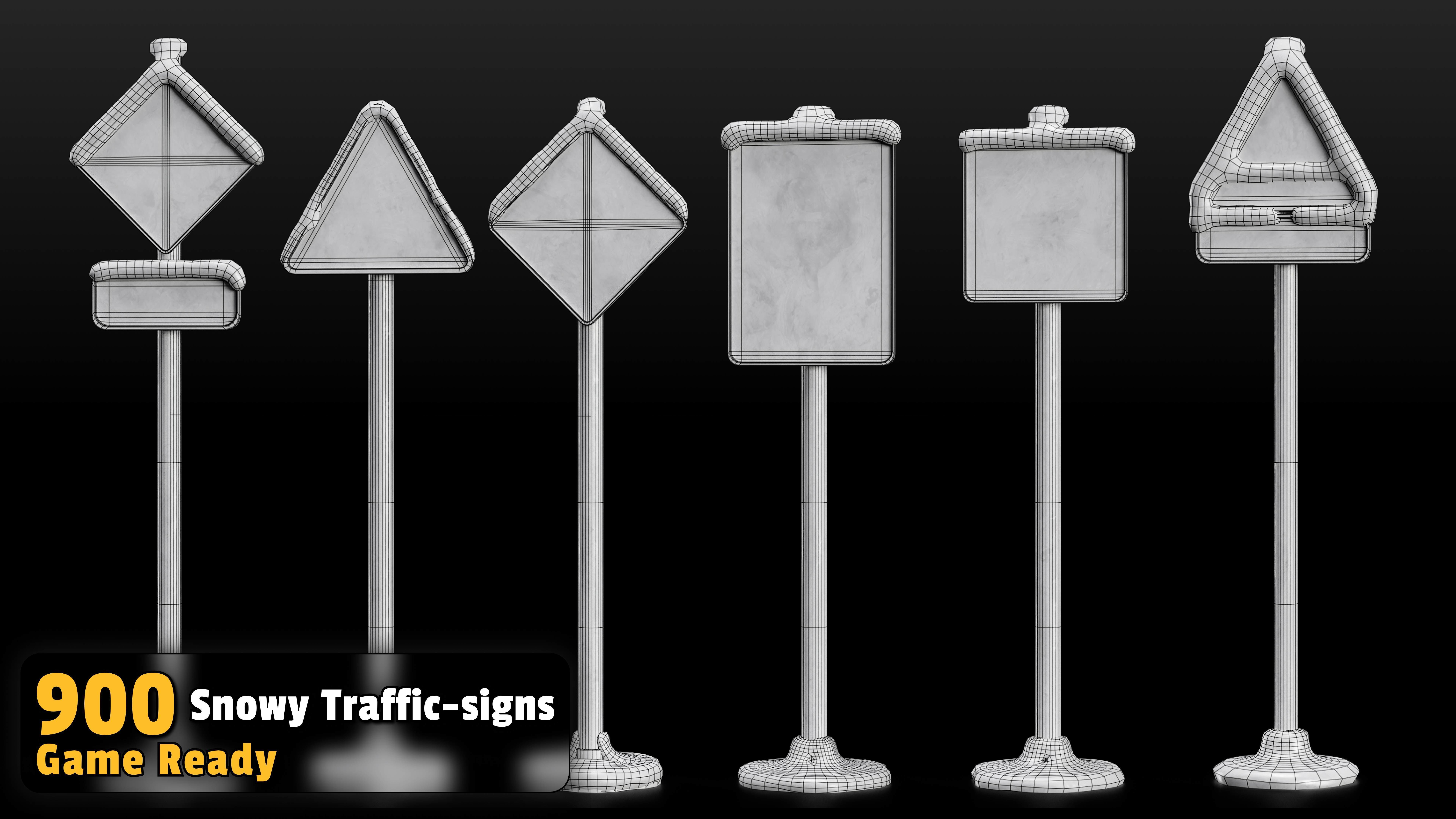 900 Snowy Traffic Signs Collection  Game Ready Low-poly 3D model_5