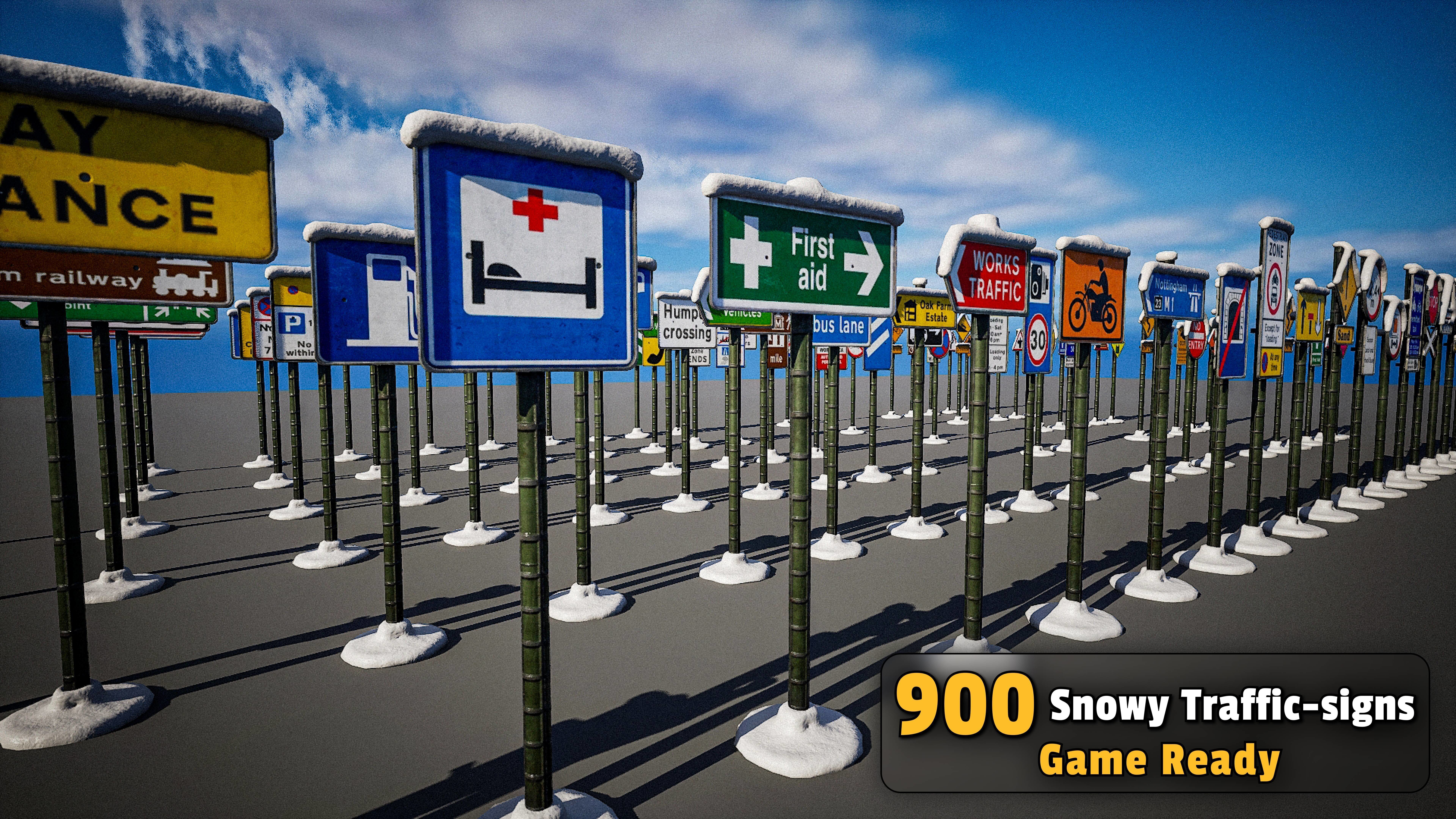900 Snowy Traffic Signs Collection  Game Ready Low-poly 3D model_3