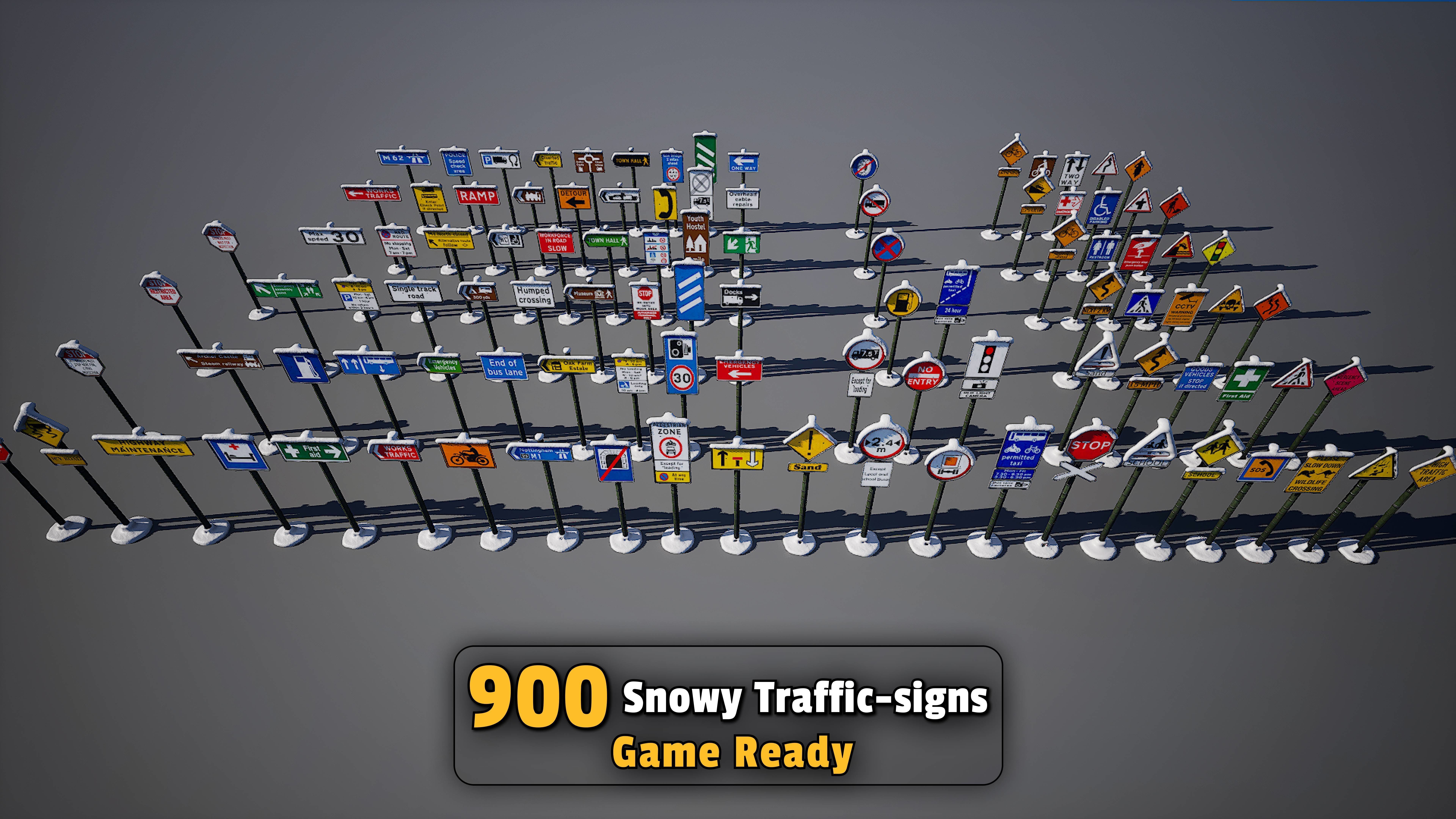 900 Snowy Traffic Signs Collection  Game Ready Low-poly 3D model_1
