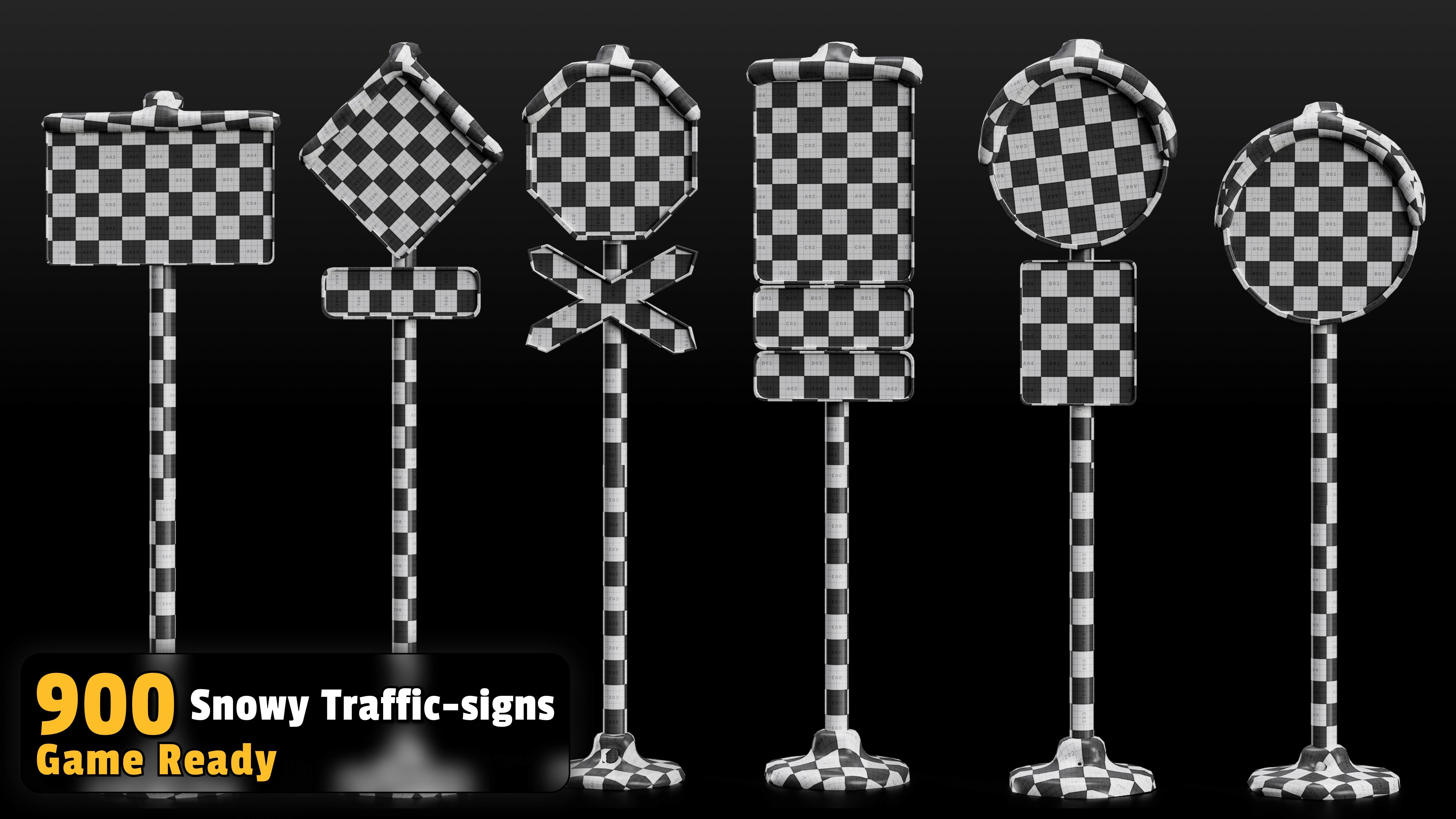 900 Snowy Traffic Signs Collection  Game Ready Low-poly 3D model_6