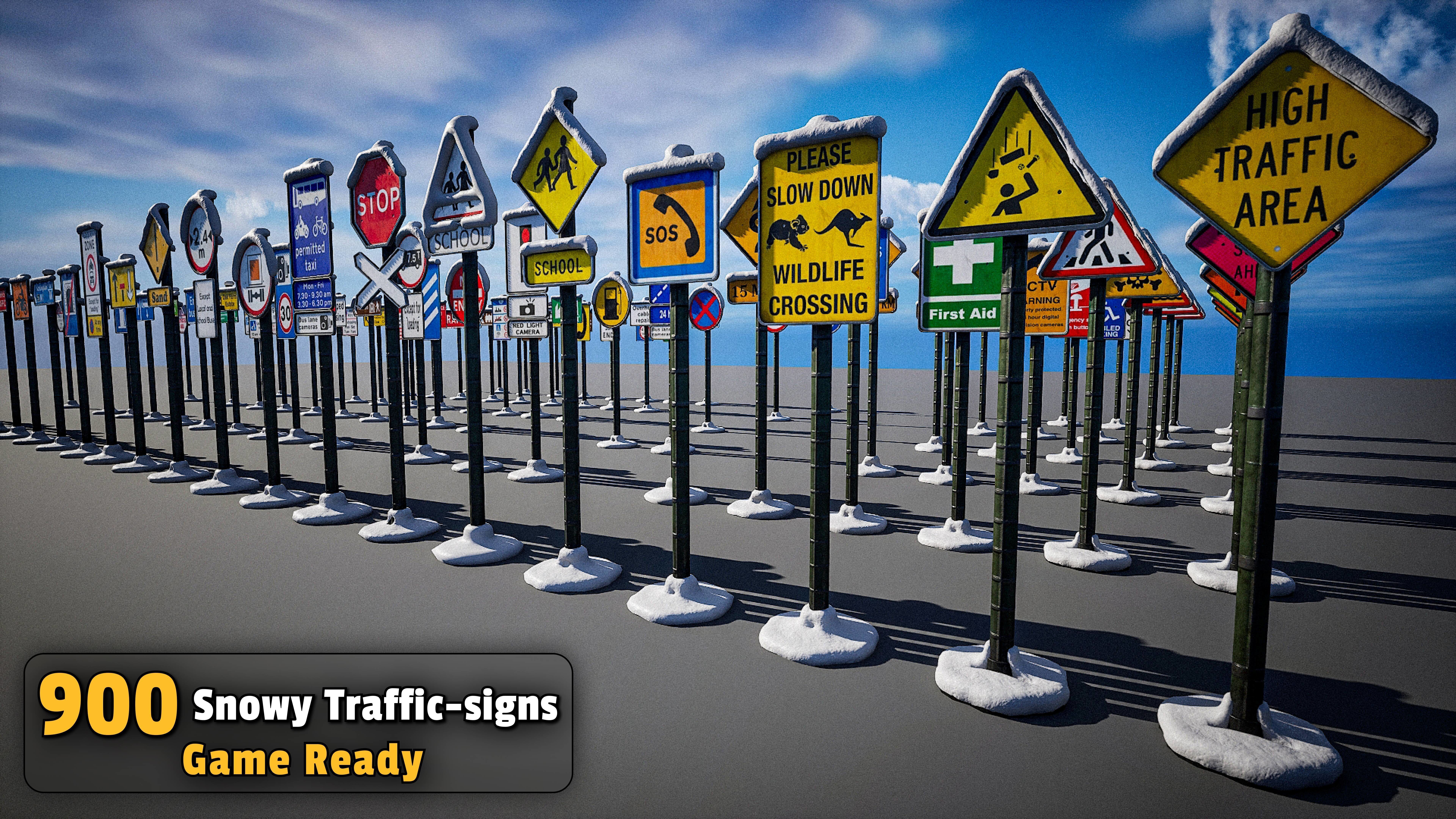 900 Snowy Traffic Signs Collection  Game Ready Low-poly 3D model_2