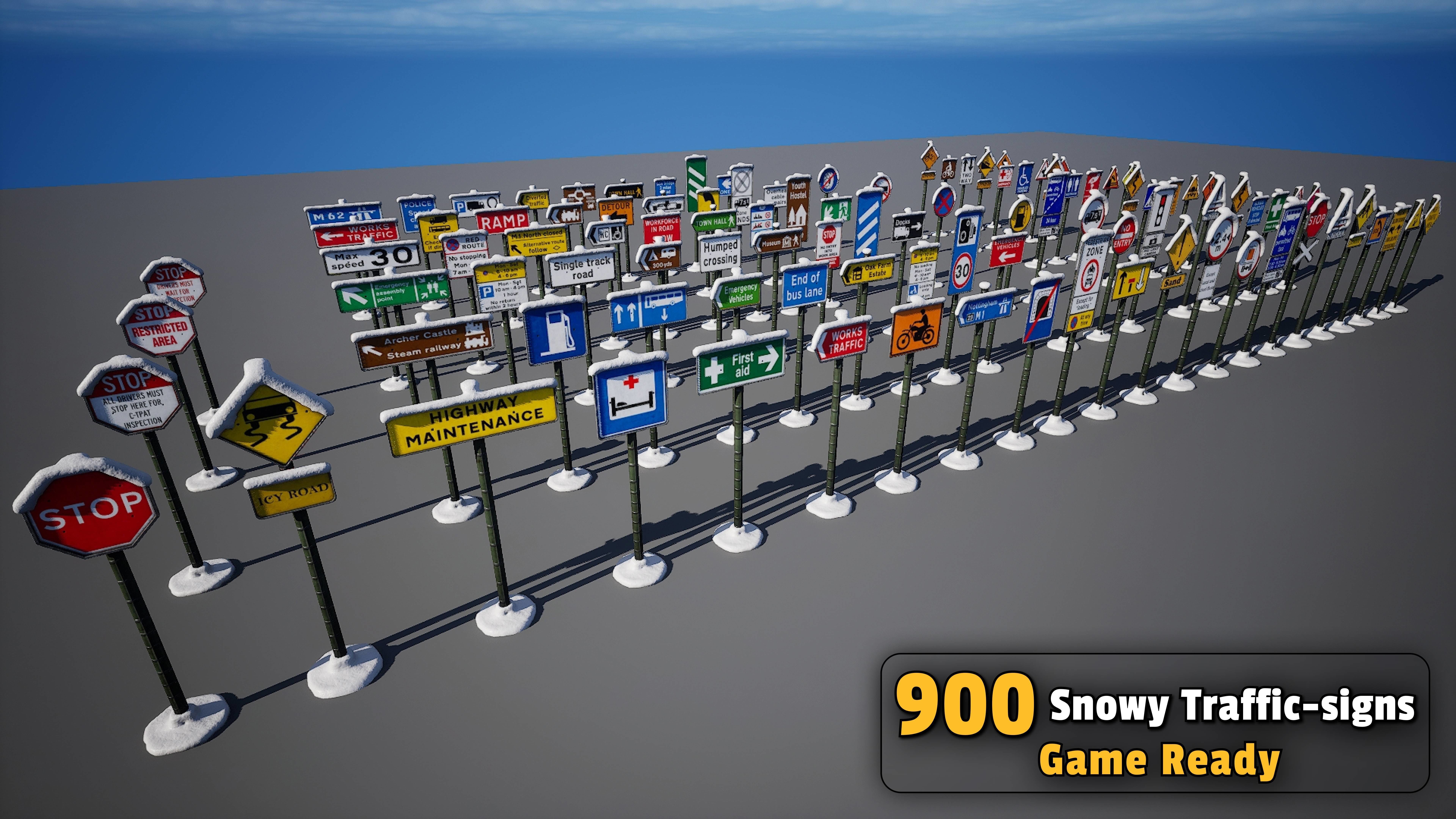 900 Snowy Traffic Signs Collection  Game Ready Low-poly 3D model_4