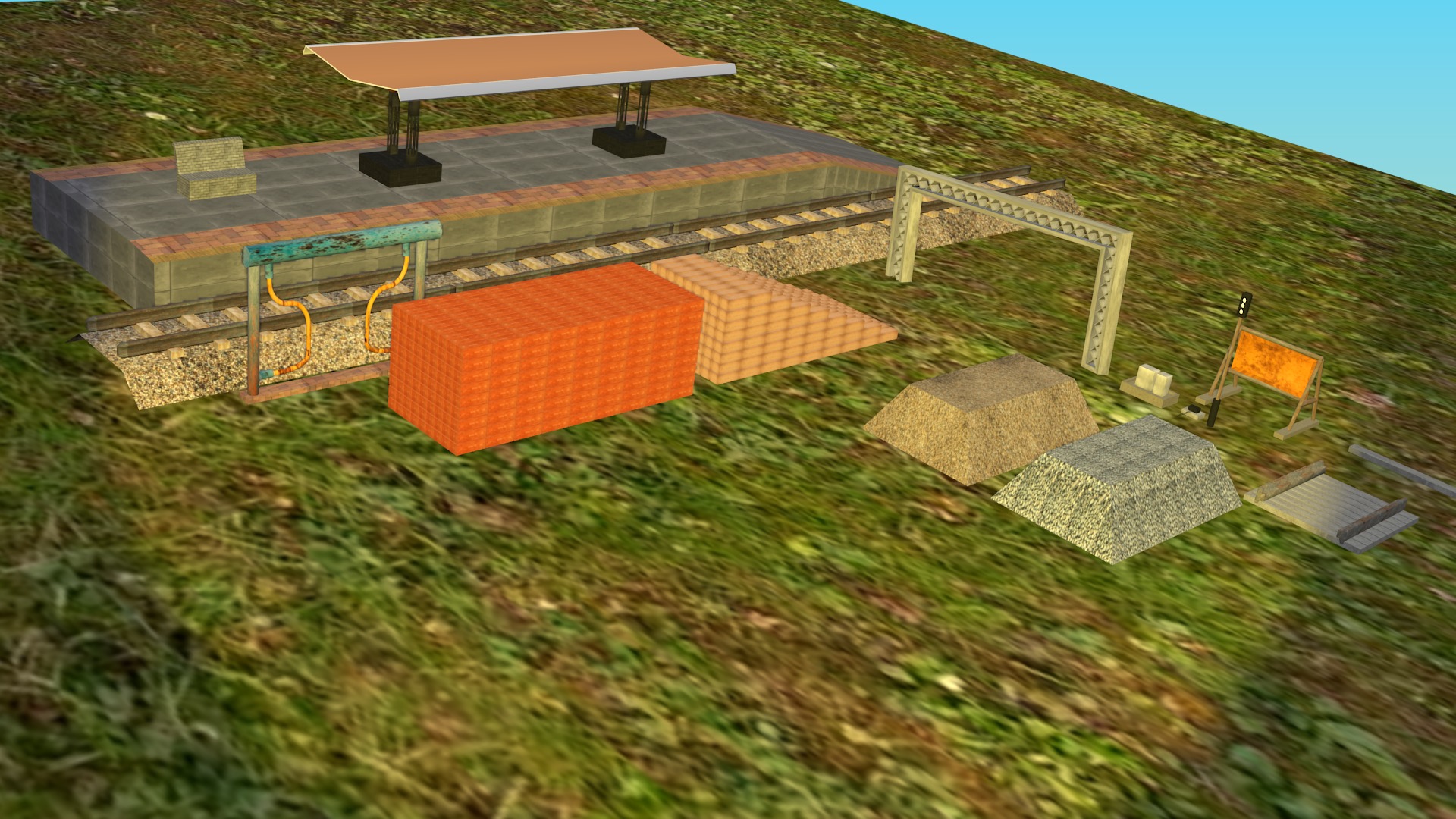 Railway Assets 3D Models Free low-poly 3D model_2