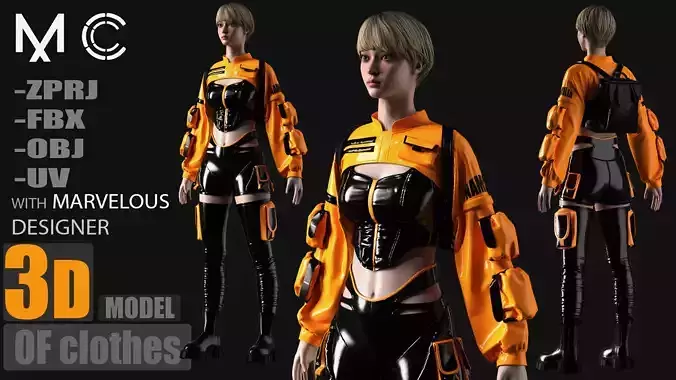 3d model of clothes and backpack