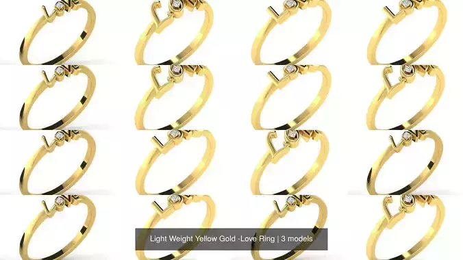 Light Weight Yellow Gold -Love Ring 3D Model Collection