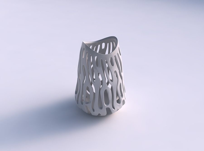 Vase oval wide opening with smooth cuts streched top