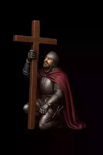 Kneeling Crusader with Cross STL for 3D Printing