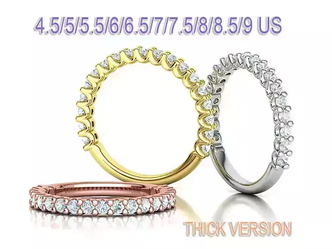19-gems Half Eternity 2mm Diamond Ring Thick Ring  3D print model