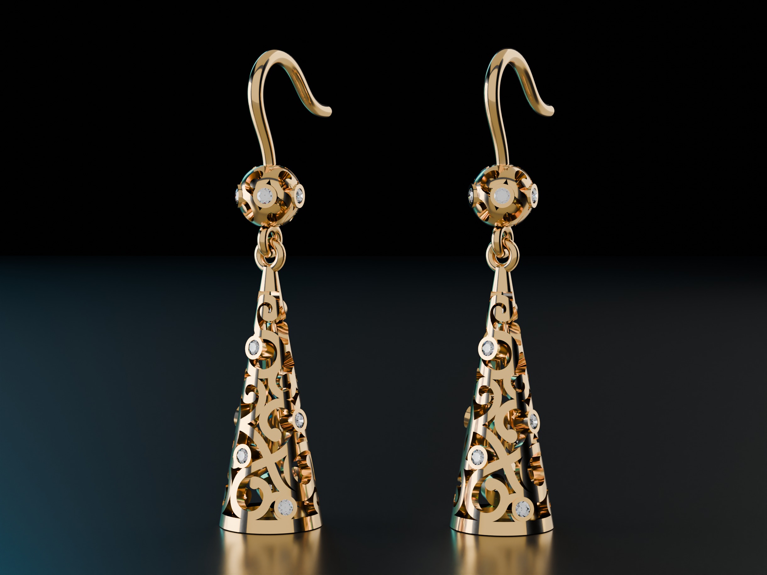 Conical Christmas Earrings 3D print model_9