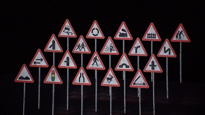 game-ready warning signs Low-poly 3D model 2