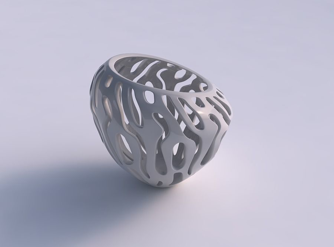 Vase oval wide opening with smooth cuts squeezed with streched top corner