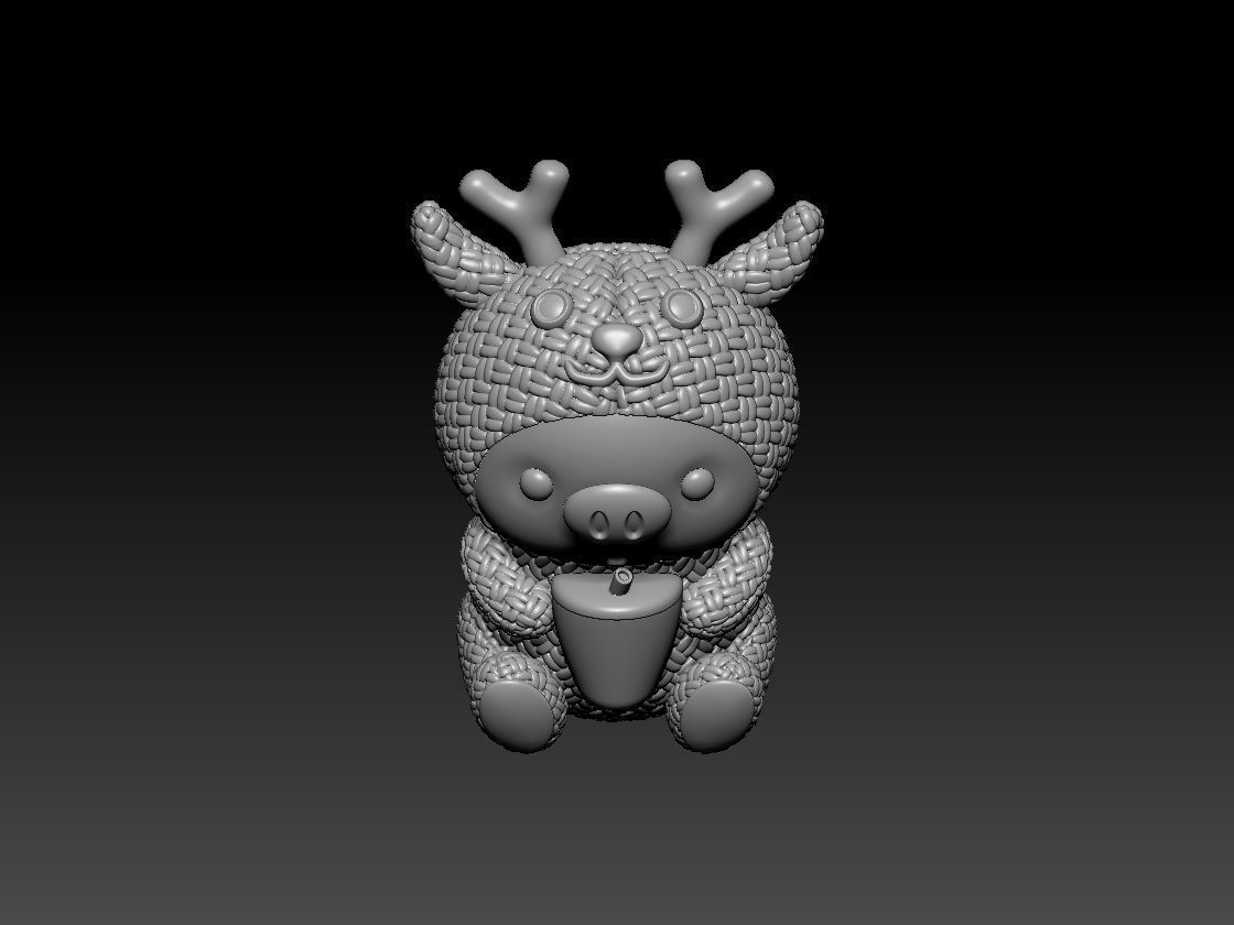 Piggy Plush Toy Animal Deer 3D print model_3