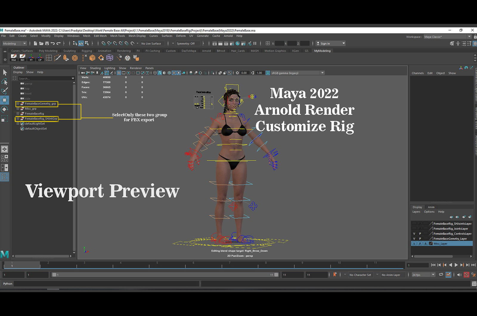 Female Base Model Rig Low-poly 3D model_22