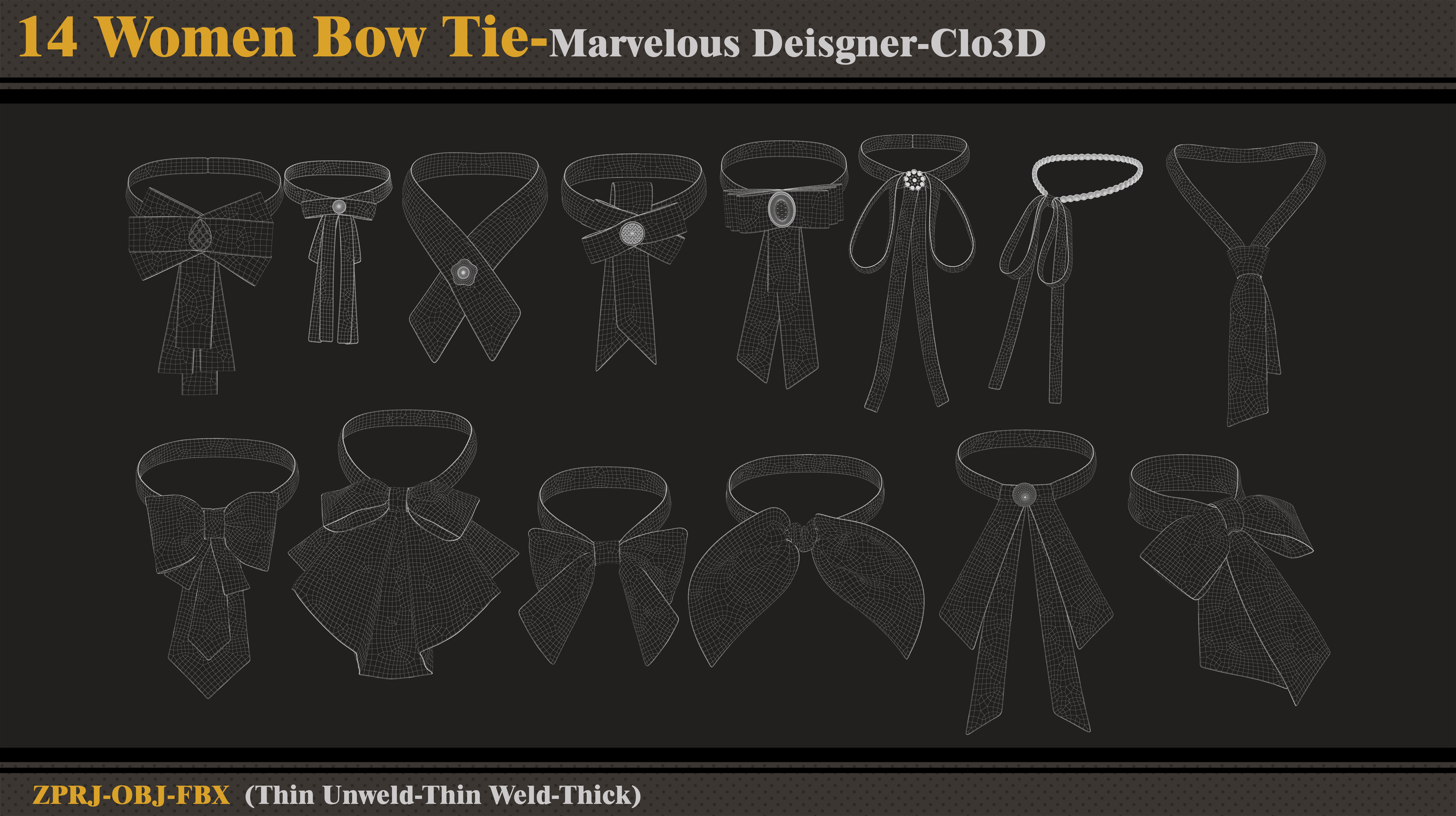 14 Women Bow Ties-MD-Clo3D-ZPRJ-FBX- OBJ 3D model_2