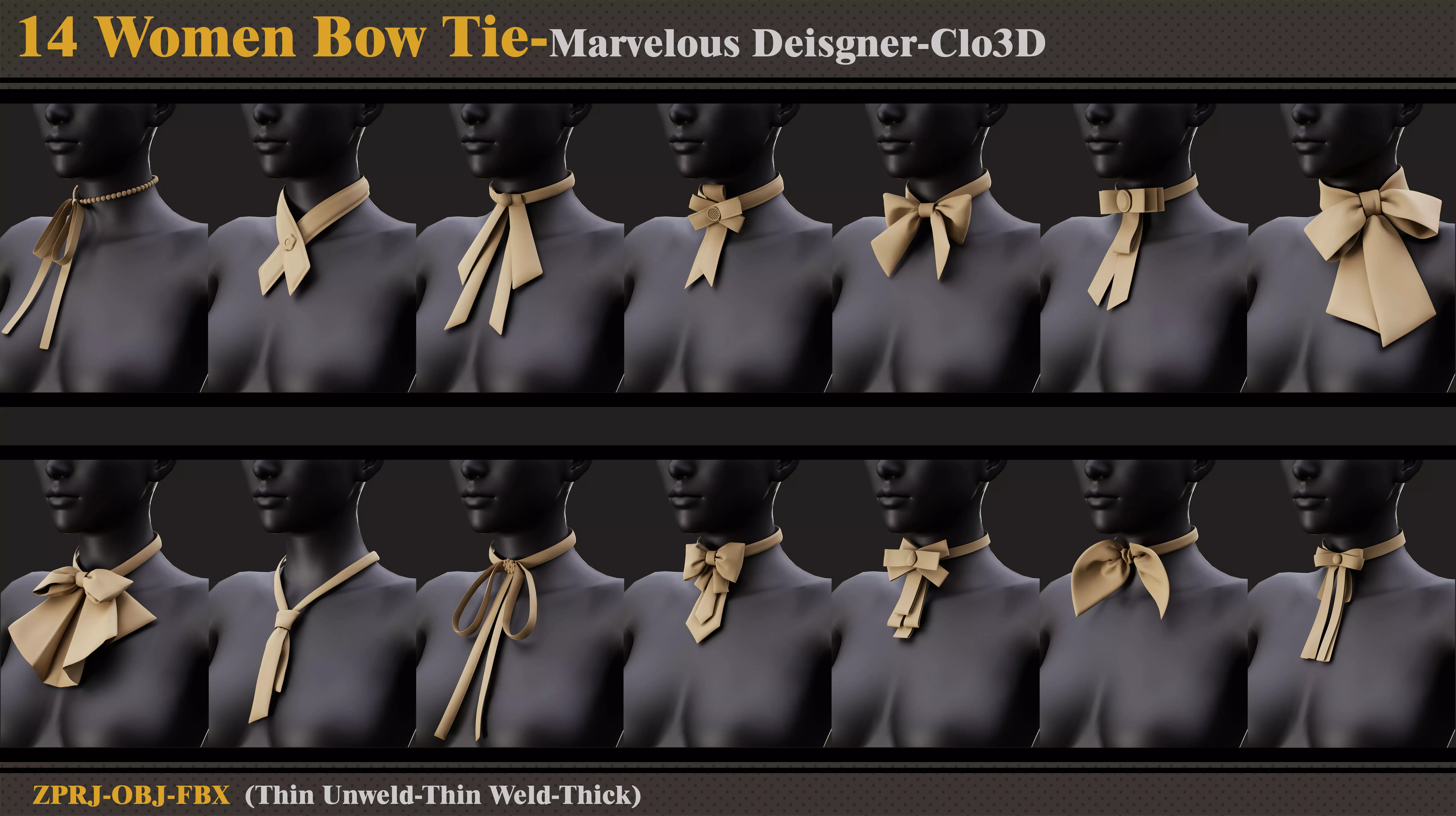 14 Women Bow Ties-MD-Clo3D-ZPRJ-FBX- OBJ 3D model_0