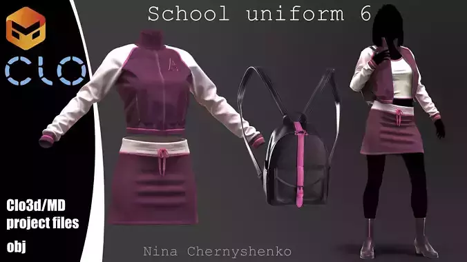 School uniform 6 - Marvelous Designer project and OBJ