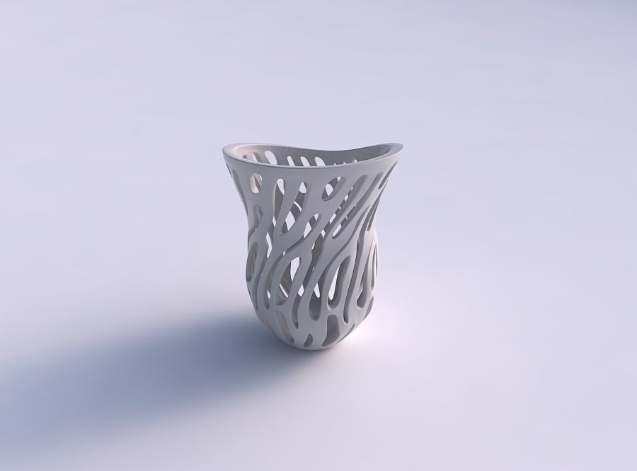 Vase oval wide opening with smooth cuts eccentric 3D print model_0