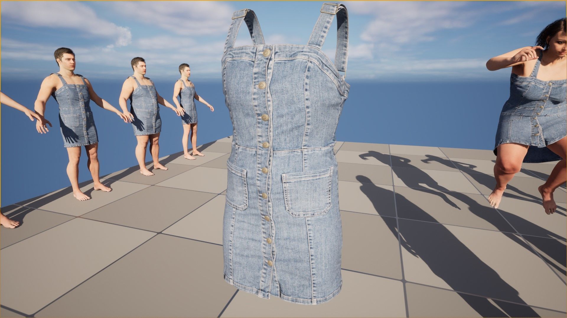 Denim Dress 99 - All MH Bodies - UE5 Skeletons - Rigged Low-poly 3D model_18