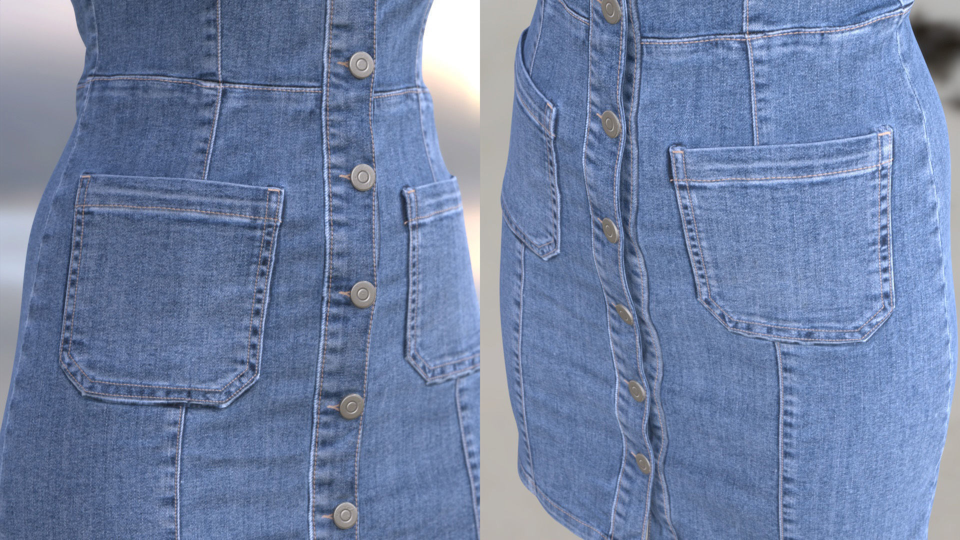 Denim Dress 99 - All MH Bodies - UE5 Skeletons - Rigged Low-poly 3D model_8