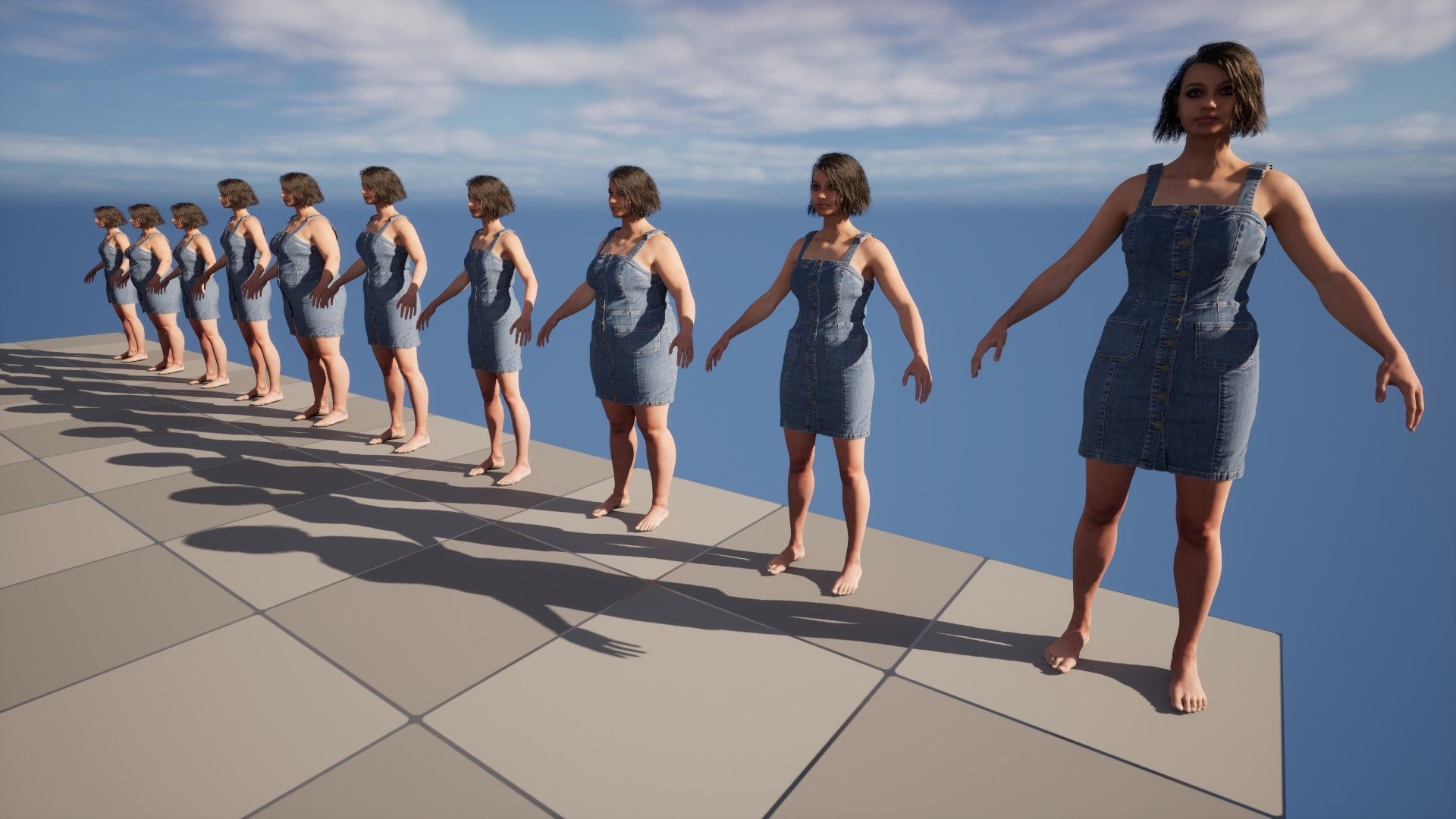 Denim Dress 99 - All MH Bodies - UE5 Skeletons - Rigged Low-poly 3D model_16
