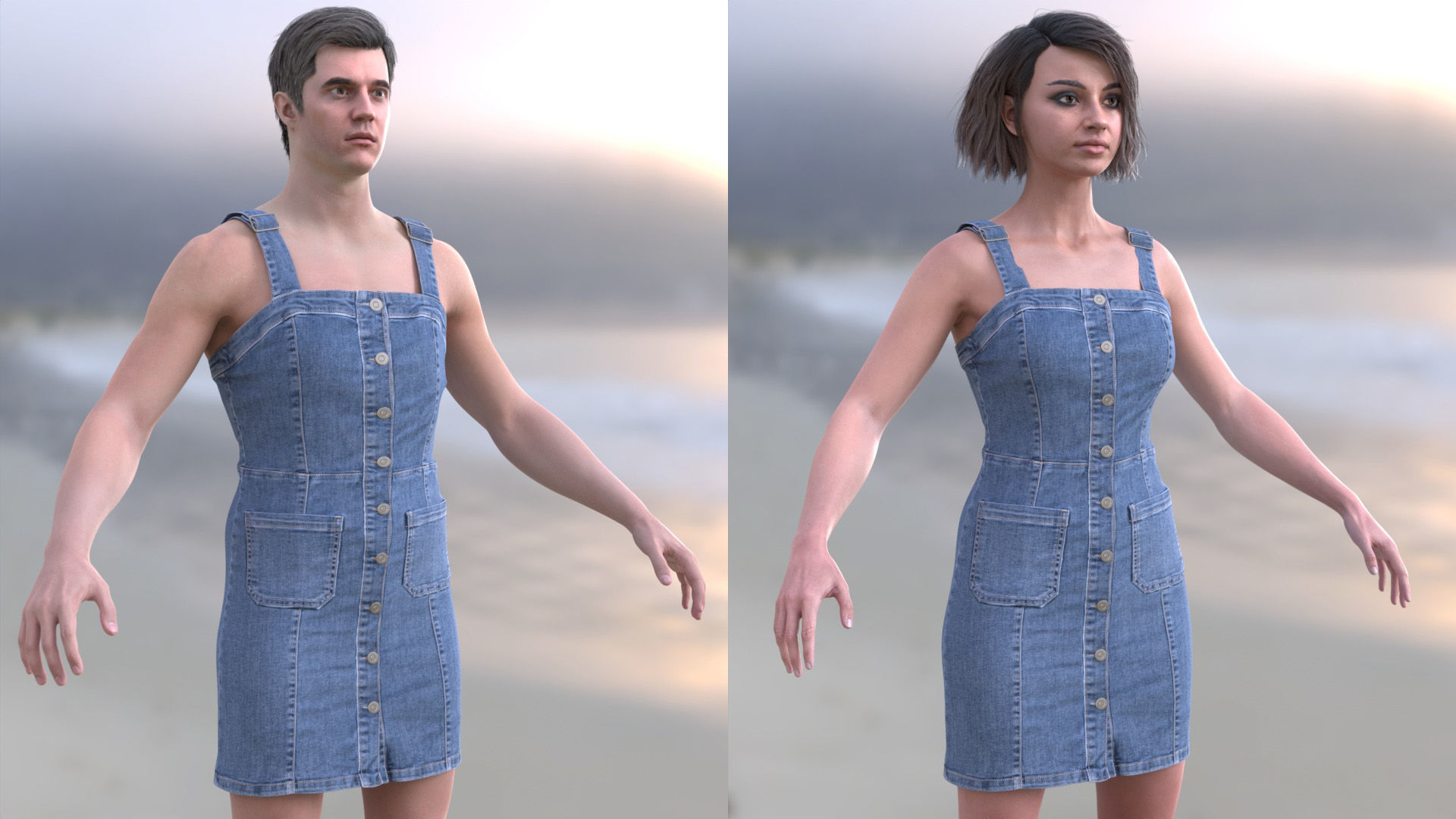Denim Dress 99 - All MH Bodies - UE5 Skeletons - Rigged Low-poly 3D model_3