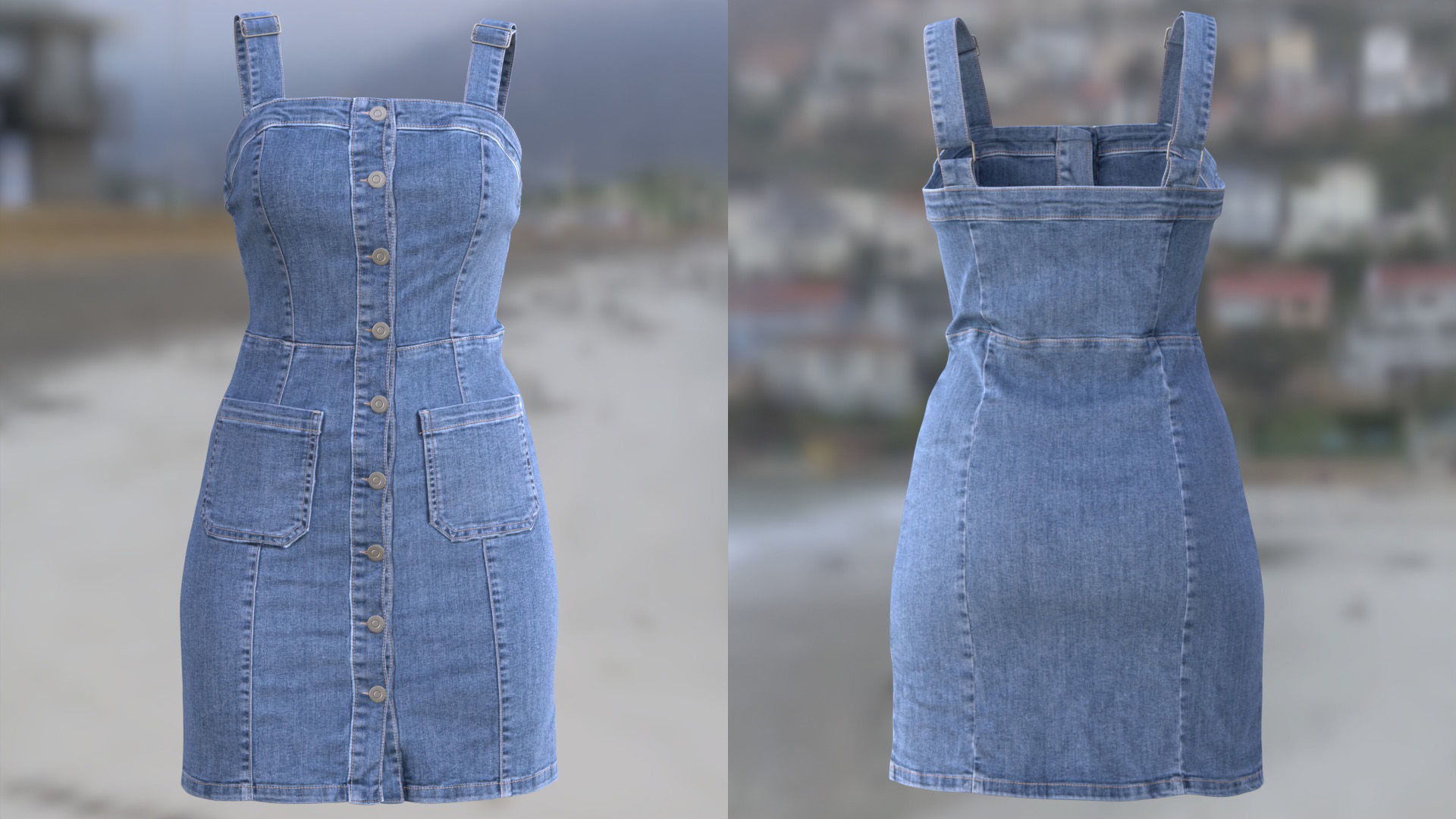 Denim Dress 99 - All MH Bodies - UE5 Skeletons - Rigged Low-poly 3D model_6
