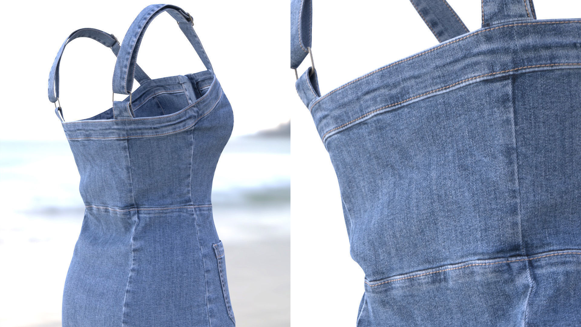 Denim Dress 99 - All MH Bodies - UE5 Skeletons - Rigged Low-poly 3D model_9