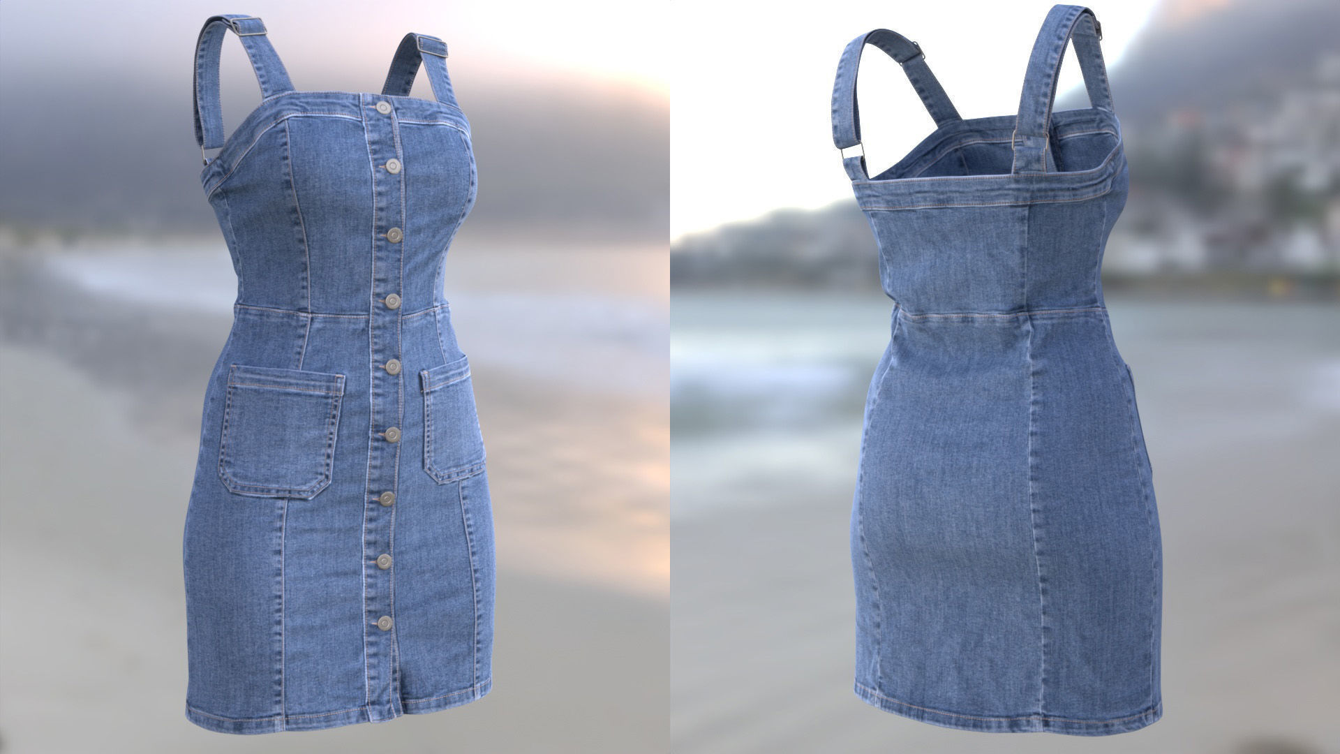 Denim Dress 99 - All MH Bodies - UE5 Skeletons - Rigged Low-poly 3D model_4