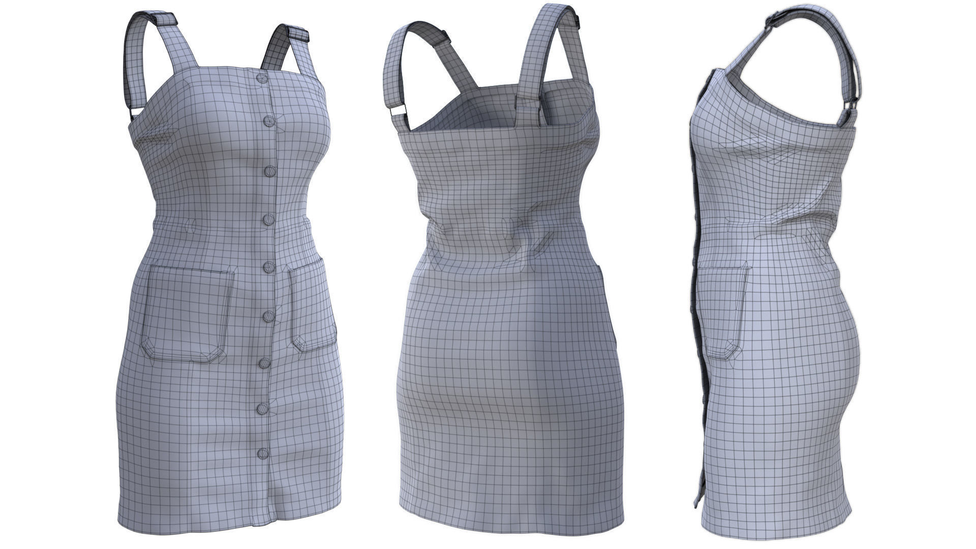 Denim Dress 99 - All MH Bodies - UE5 Skeletons - Rigged Low-poly 3D model_20