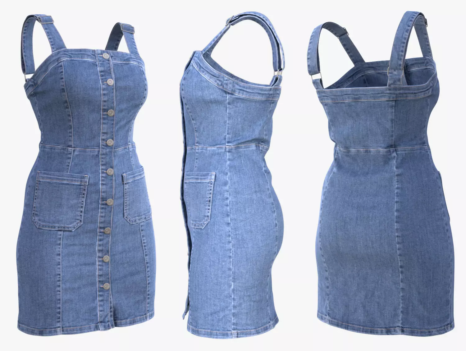 Denim Dress 99 - All MH Bodies - UE5 Skeletons - Rigged Low-poly 3D model_0