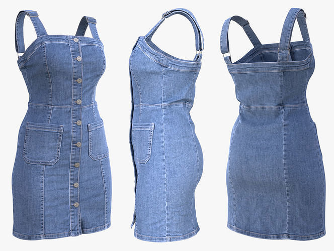 Denim Dress 99 - All MH Bodies - UE5 Skeletons - Rigged Low-poly 3D model