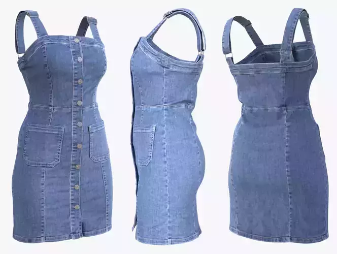 Denim Dress 99 - All MH Bodies - UE5 Skeletons - Rigged Low-poly 3D model Denim Dress 99 - All MH Bodies - UE5 Skeletons - Rigged Low-poly 3D model