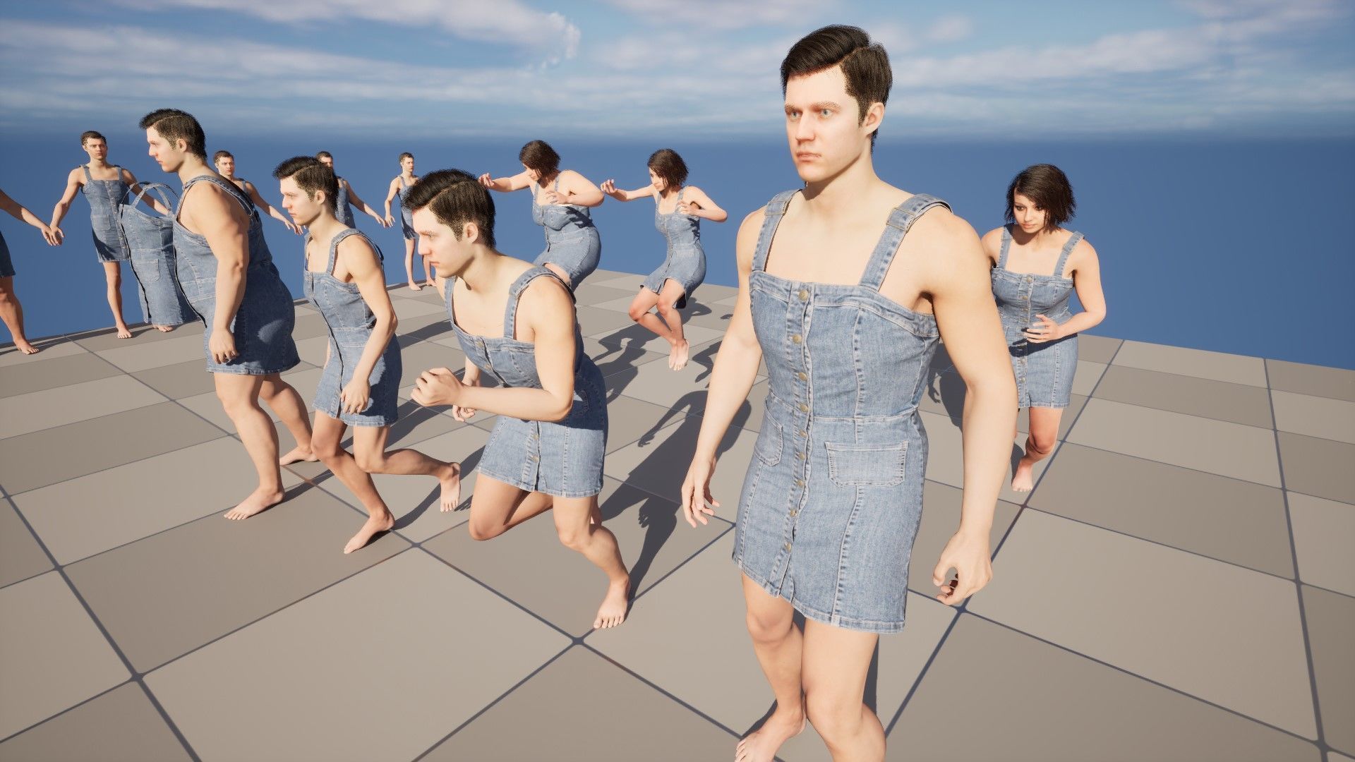 Denim Dress 99 - All MH Bodies - UE5 Skeletons - Rigged Low-poly 3D model_14