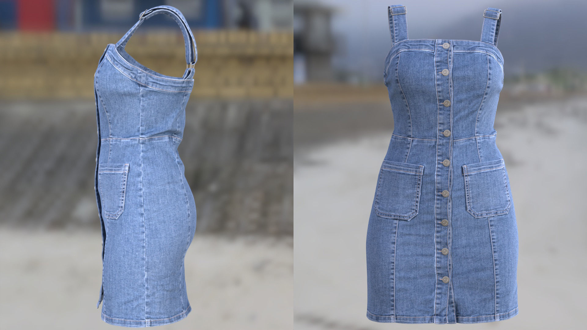Denim Dress 99 - All MH Bodies - UE5 Skeletons - Rigged Low-poly 3D model_10