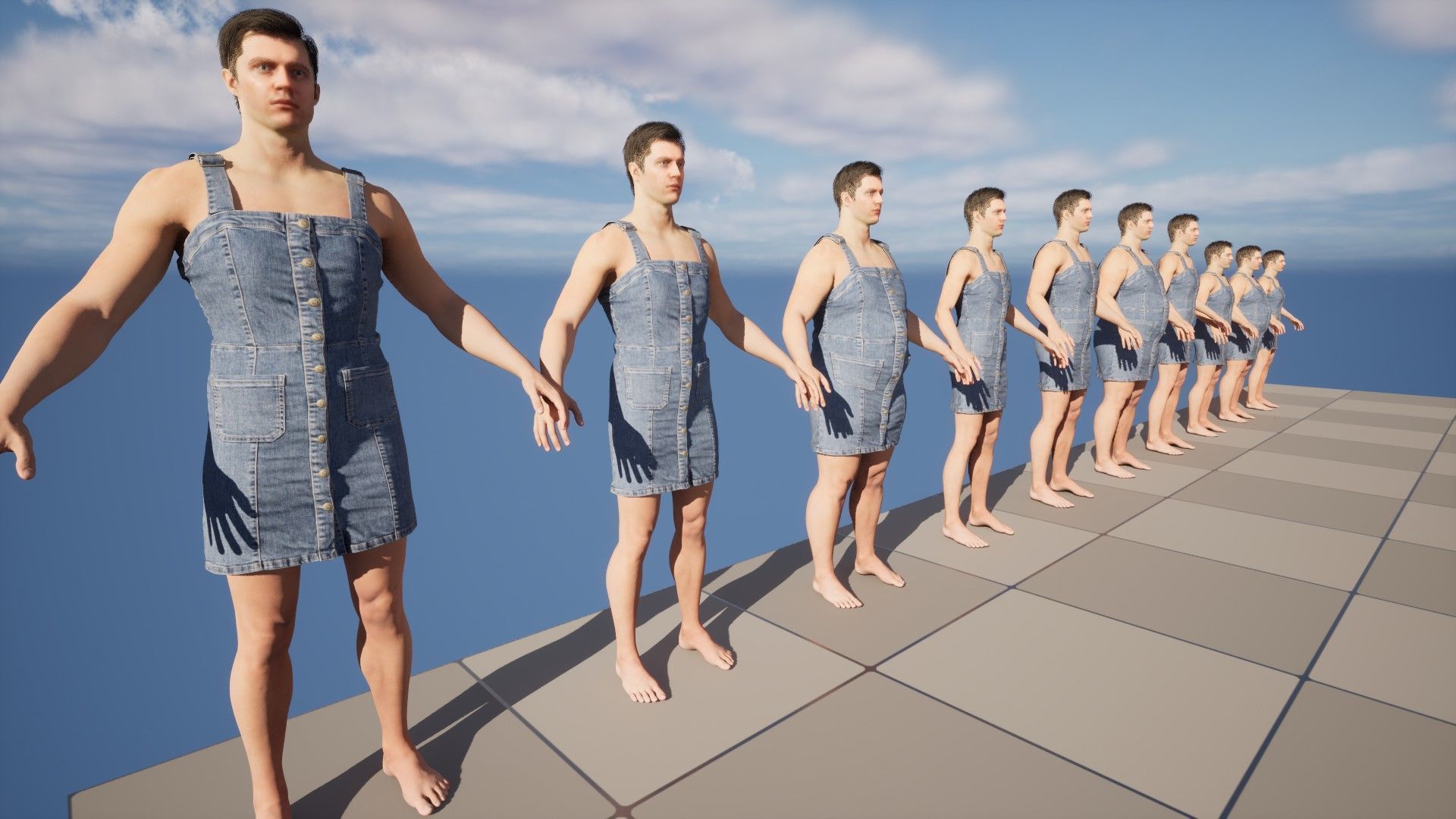Denim Dress 99 - All MH Bodies - UE5 Skeletons - Rigged Low-poly 3D model_15
