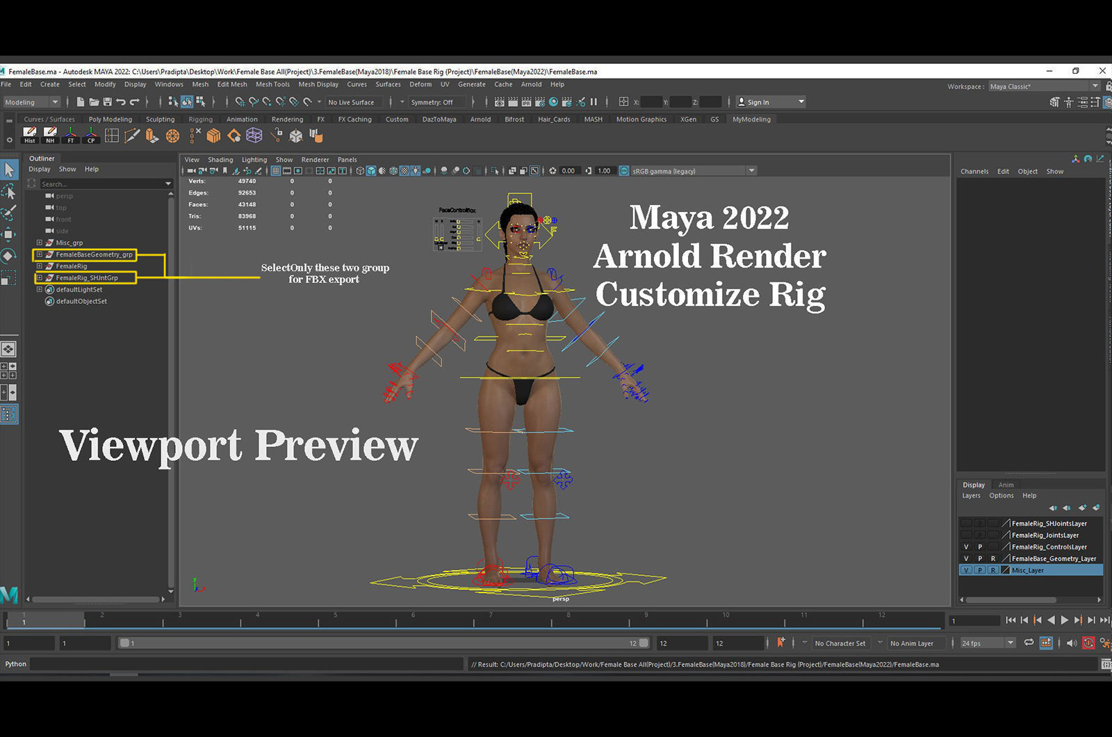 Female Base Model Rig Low-poly 3D model_19