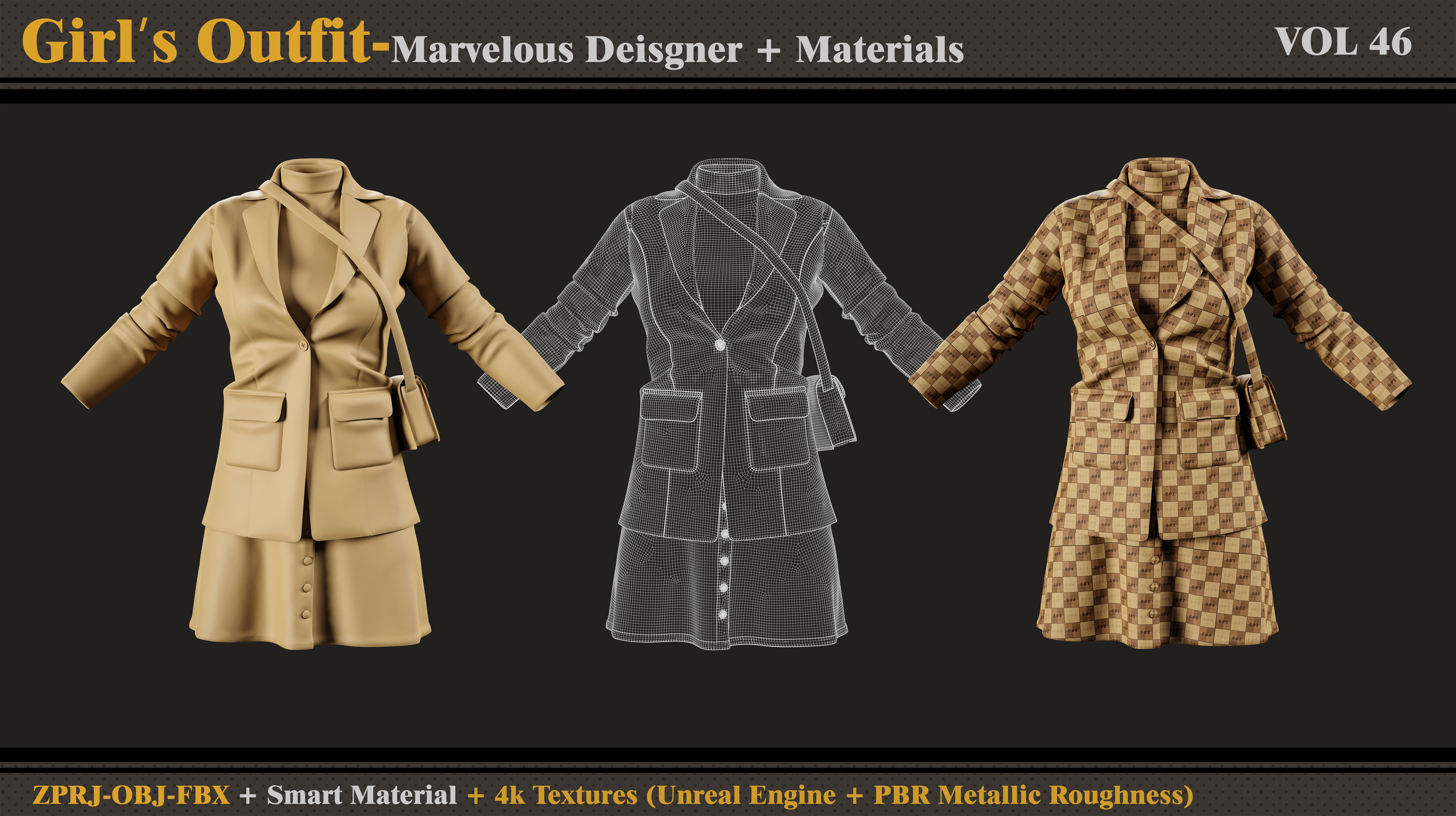 Girls Outfit- MD-Clo3d- Smart Material-Textures - OBJ - FBX 3D model_3