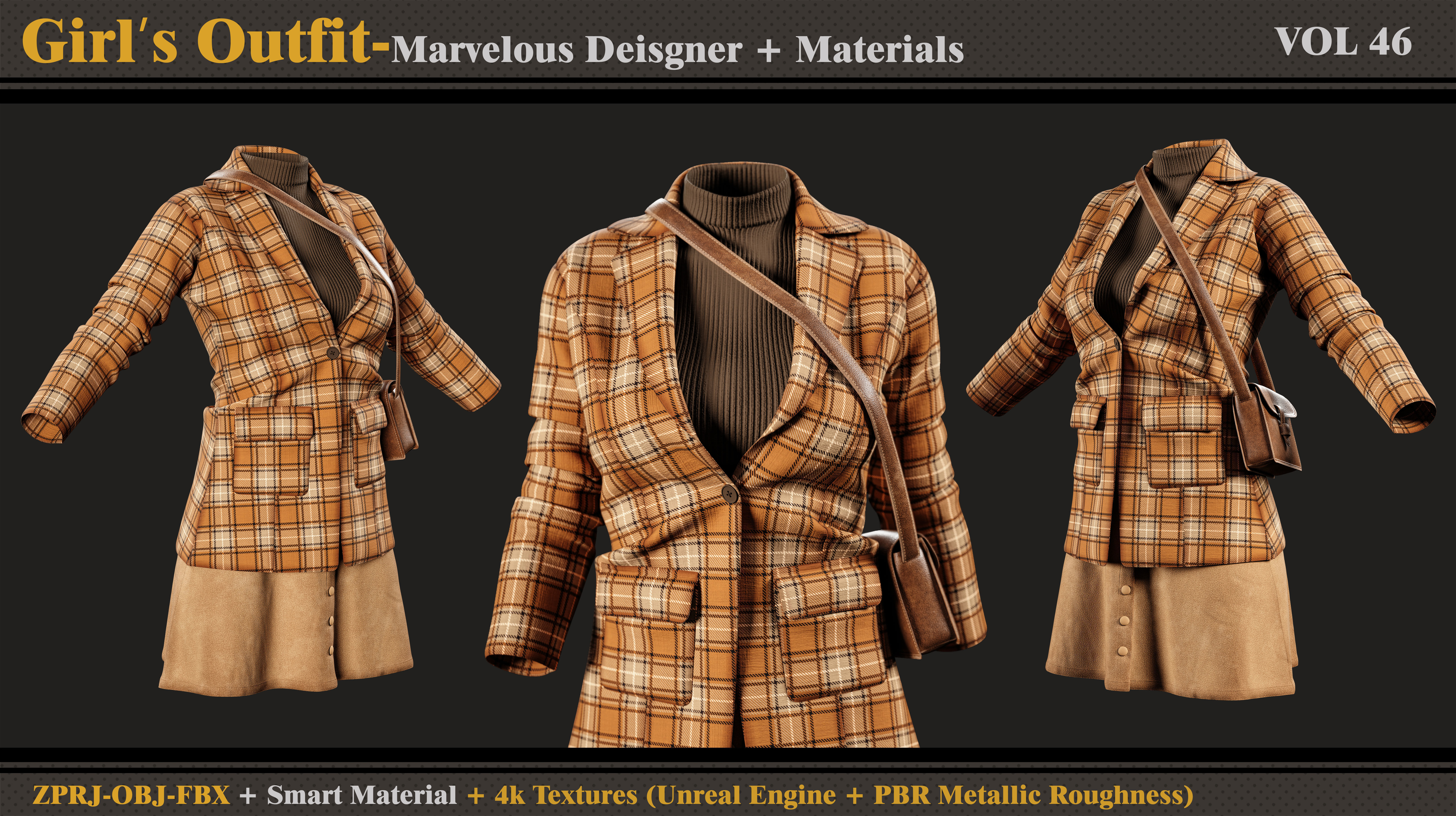 Girls Outfit- MD-Clo3d- Smart Material-Textures - OBJ - FBX 3D model_2