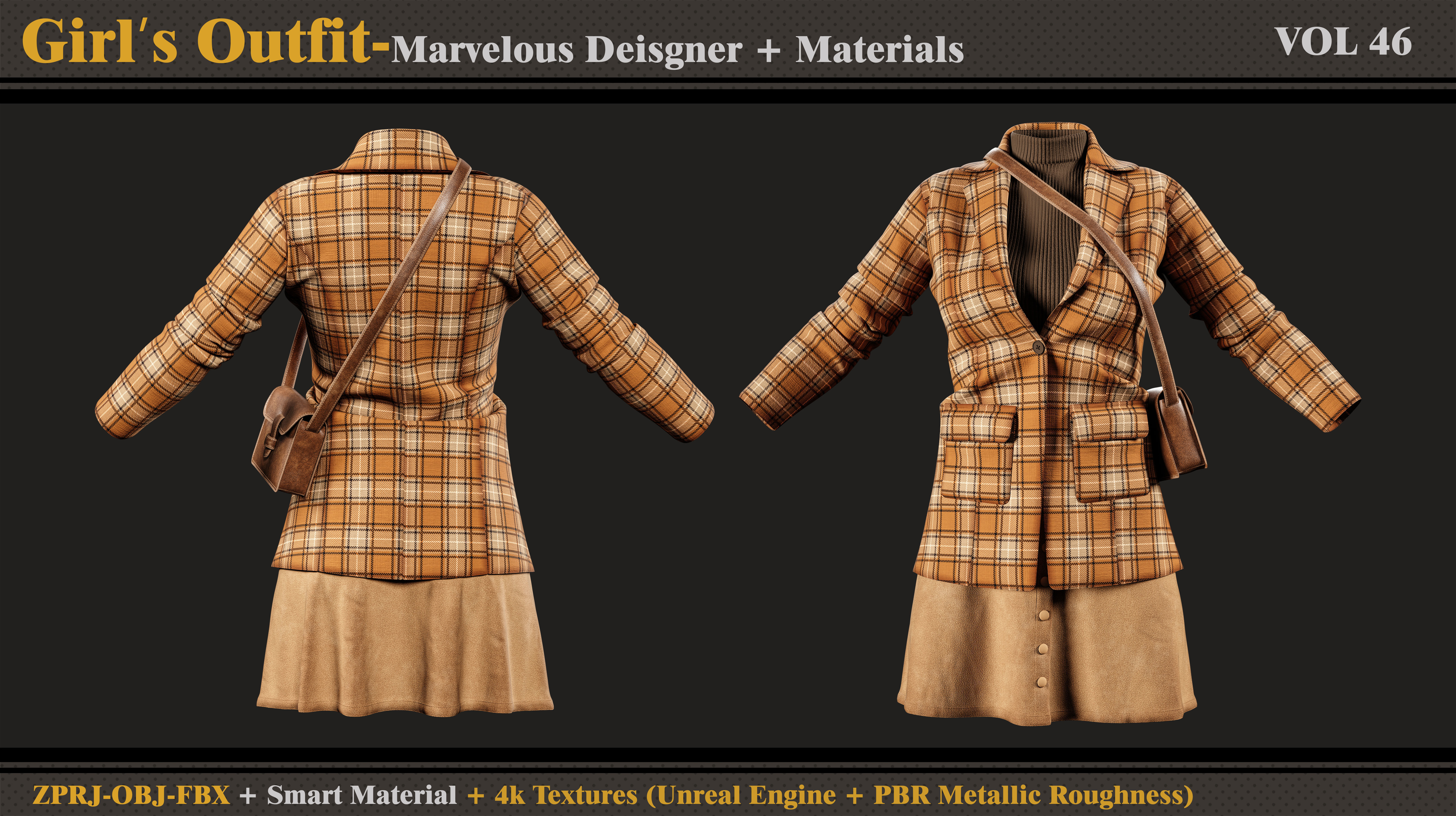 Girls Outfit- MD-Clo3d- Smart Material-Textures - OBJ - FBX 3D model_1