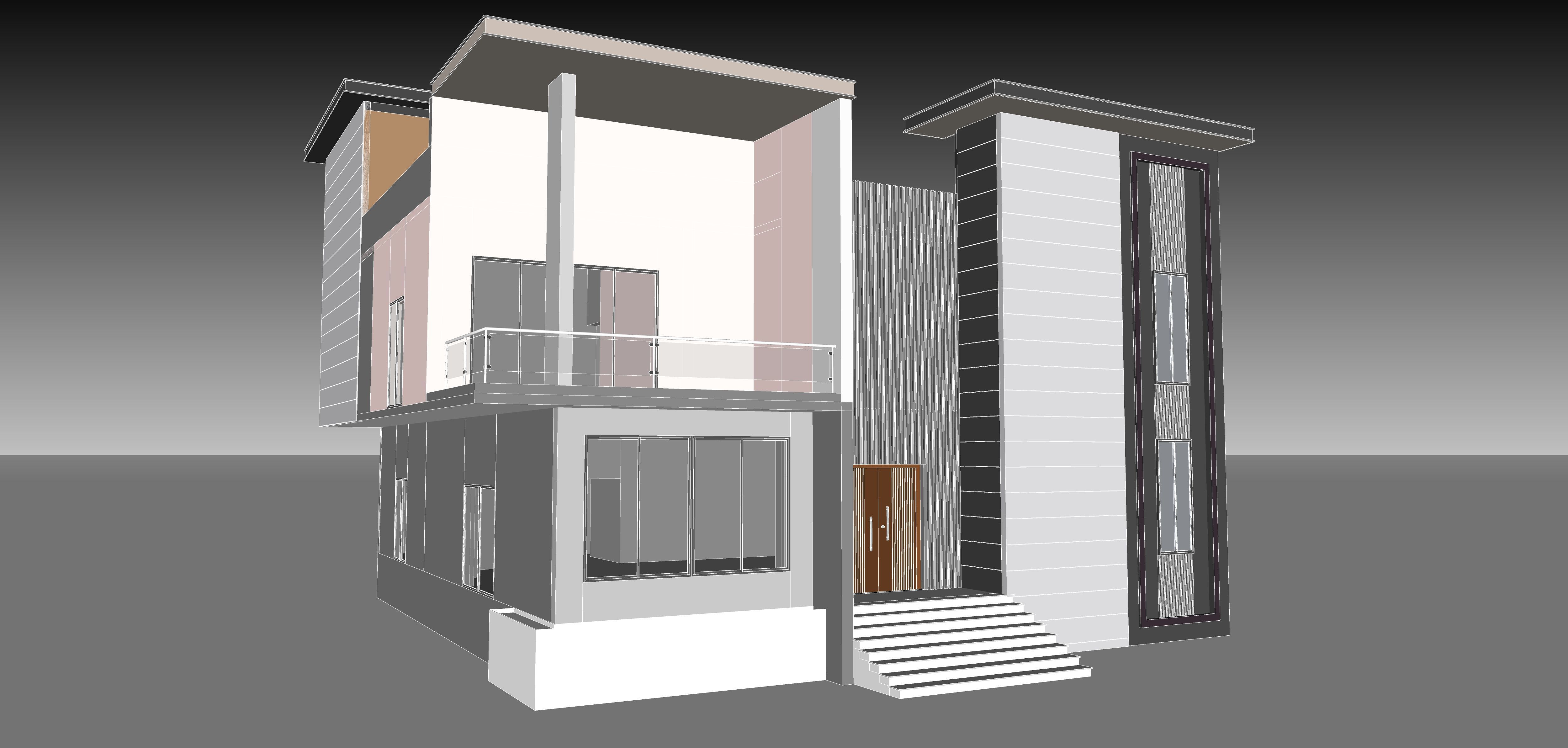 Modern Bungalow Set of 6 Facade Design Low-poly 3D model_8