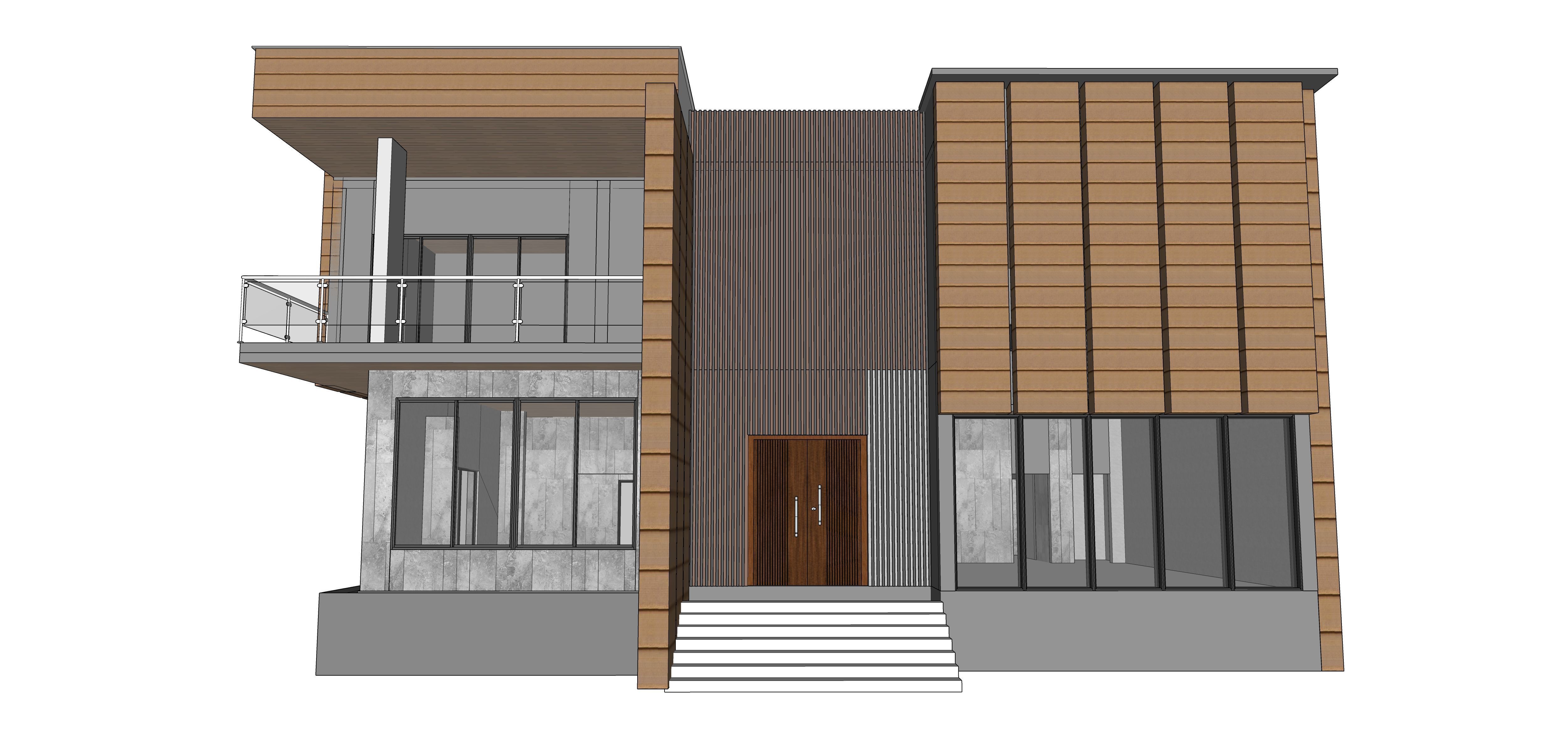 Modern Bungalow Set of 6 Facade Design Low-poly 3D model_3